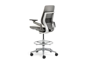 Rear-View of Shell Back Gesture Stool with White Upholstery