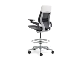 Rear-View of Wrapped Back Gesture Stool with White Upholstery