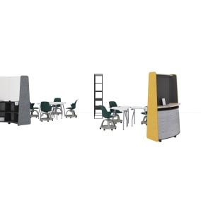Flex Huddle Hub, Verb Team Tables, Node Stool, Node Chair, m.a.d Urban Shelf
