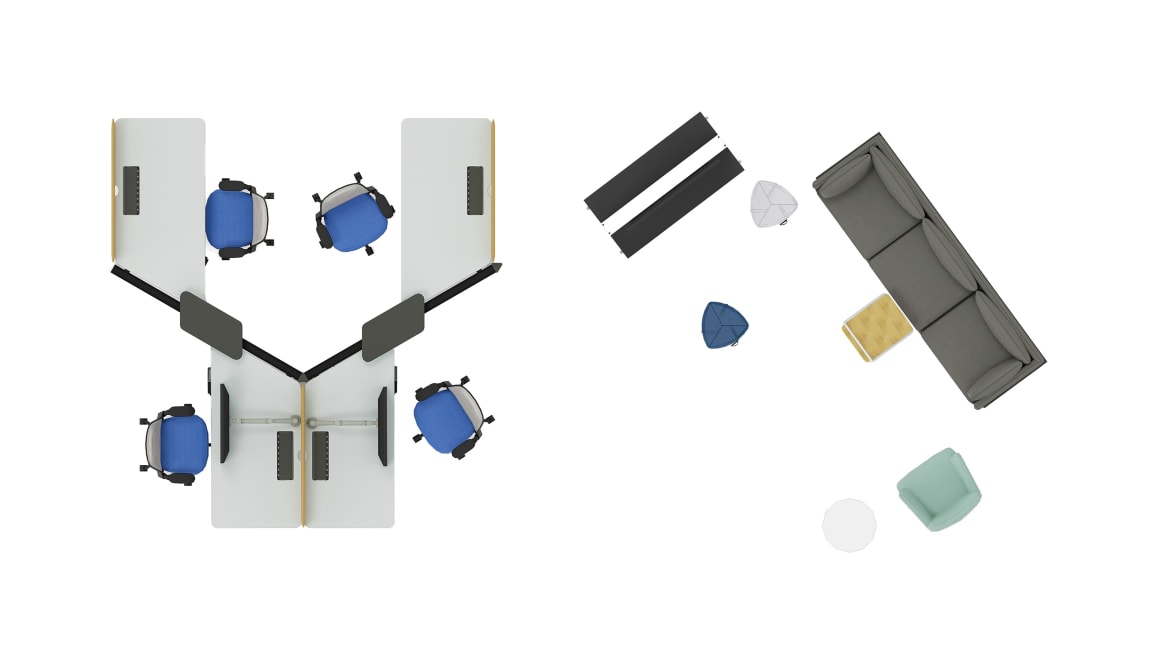 Planning Ideas Bolia Pepe Sofa - 3 Seater, Bolia C3 Armchair, Campfire Pouf, M.A.D. Pier Table, M.A.D. Sling Side Table Coalesse Exponents Mediaboard Cart, Diversal, Diversal Storage, Series1, Mobile Caddy, Navi Screen