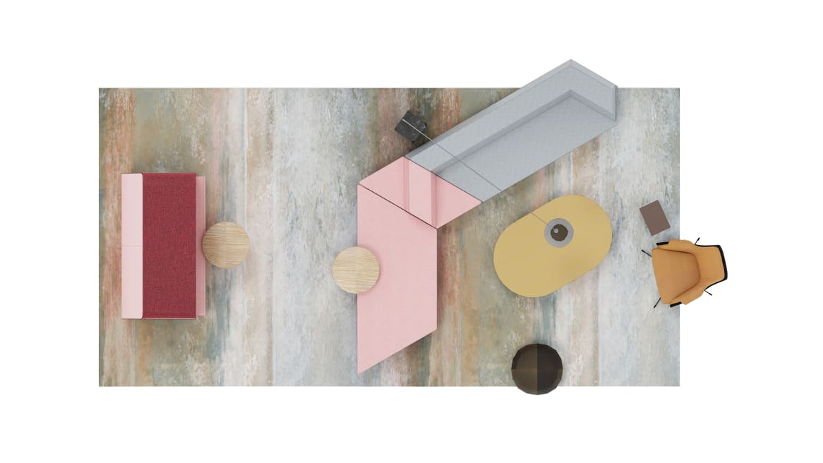 Bolia, Bonbon Pouf small,Bolia, Mera Side Coffe Table, Media:scape Privacy Hood, Bolia Comb Elipse Coffe & Side Table, Media:scape Lounge, Grado Lord Lounge Chair, Grado Doric High Table