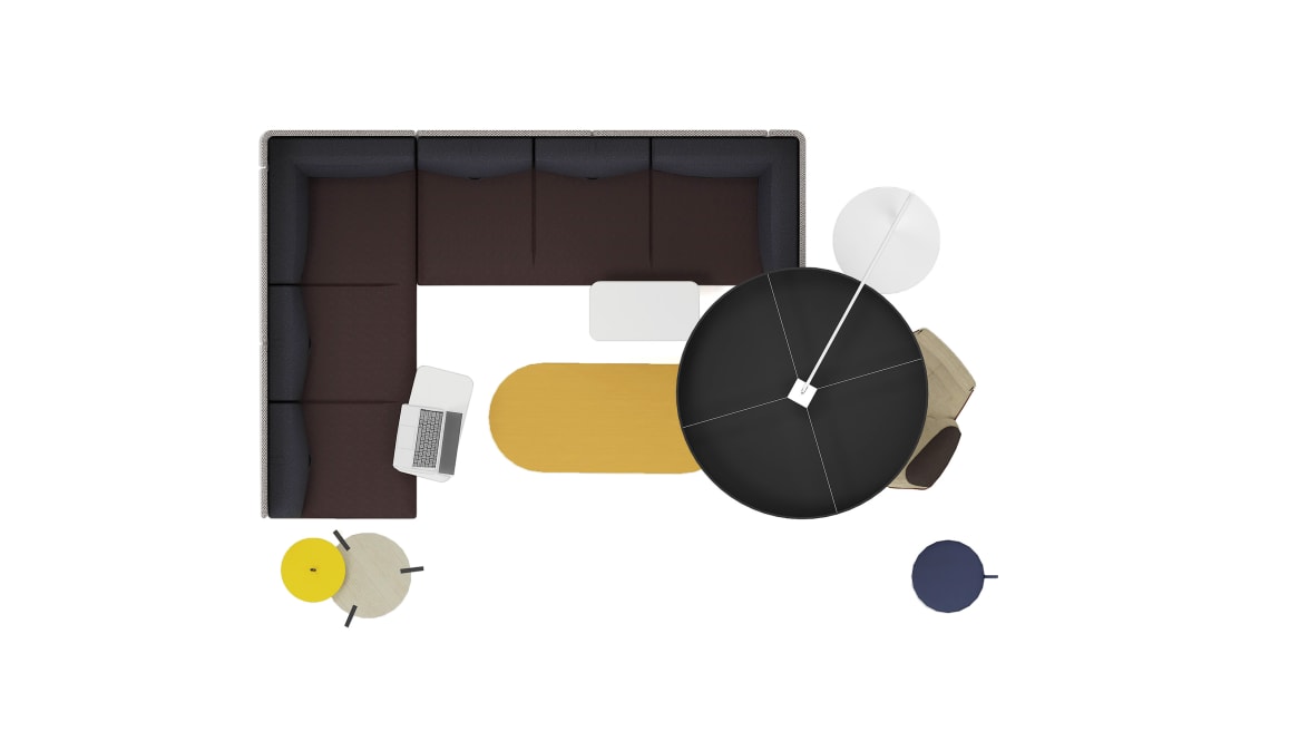 Coalesse Lagunitas Lounge & Sofas, Coalesse Lagunitas Personal Table, Coalesse Massaud Collection Bolia Poufs Grab, Steelcase Bassline Racetrack Table, Steelcase m.a.d Notch Table, Steelcase Campfire Big Lamp